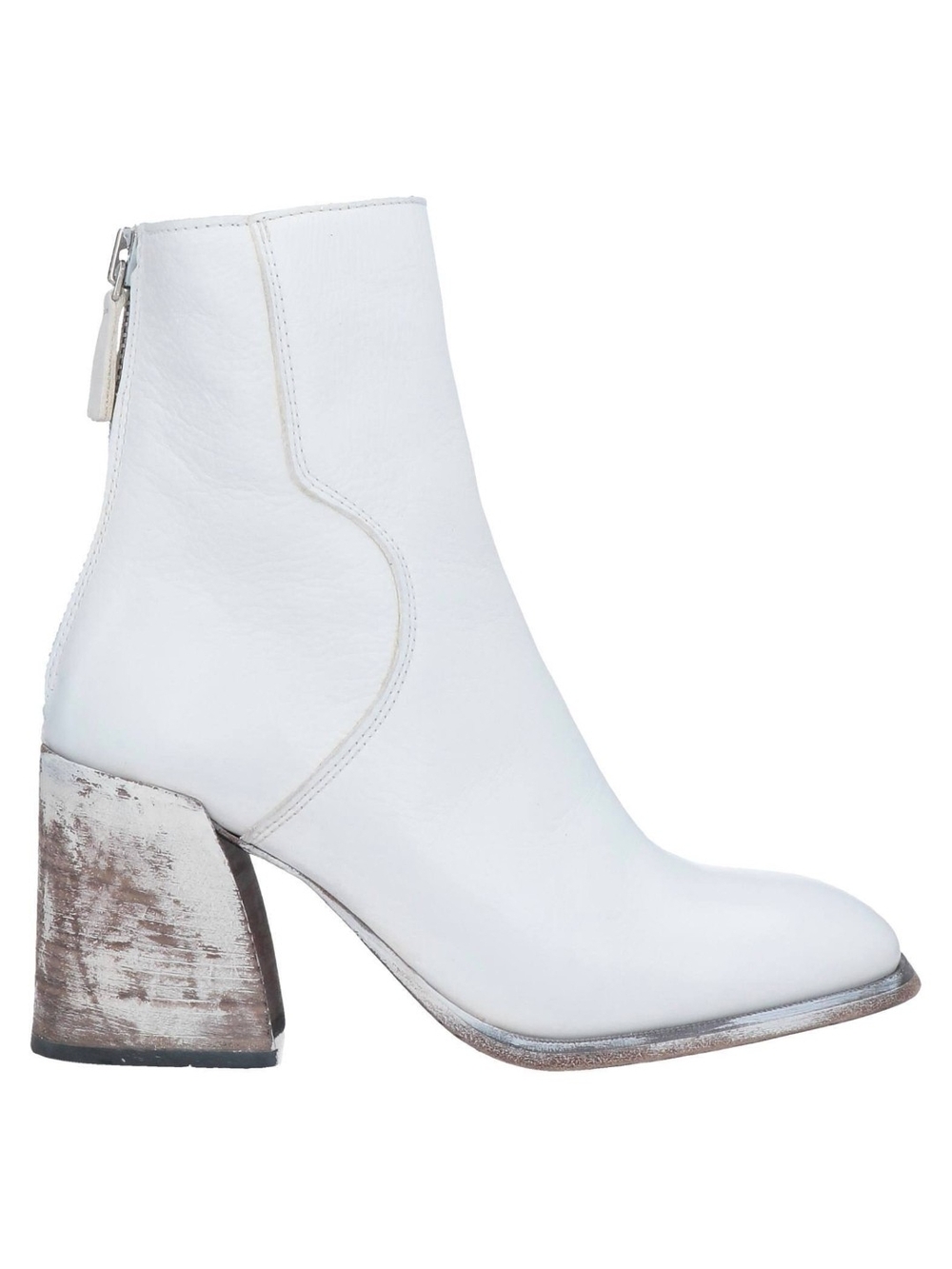 MOMA White Leather Block Heel Ankle Boots - Womens